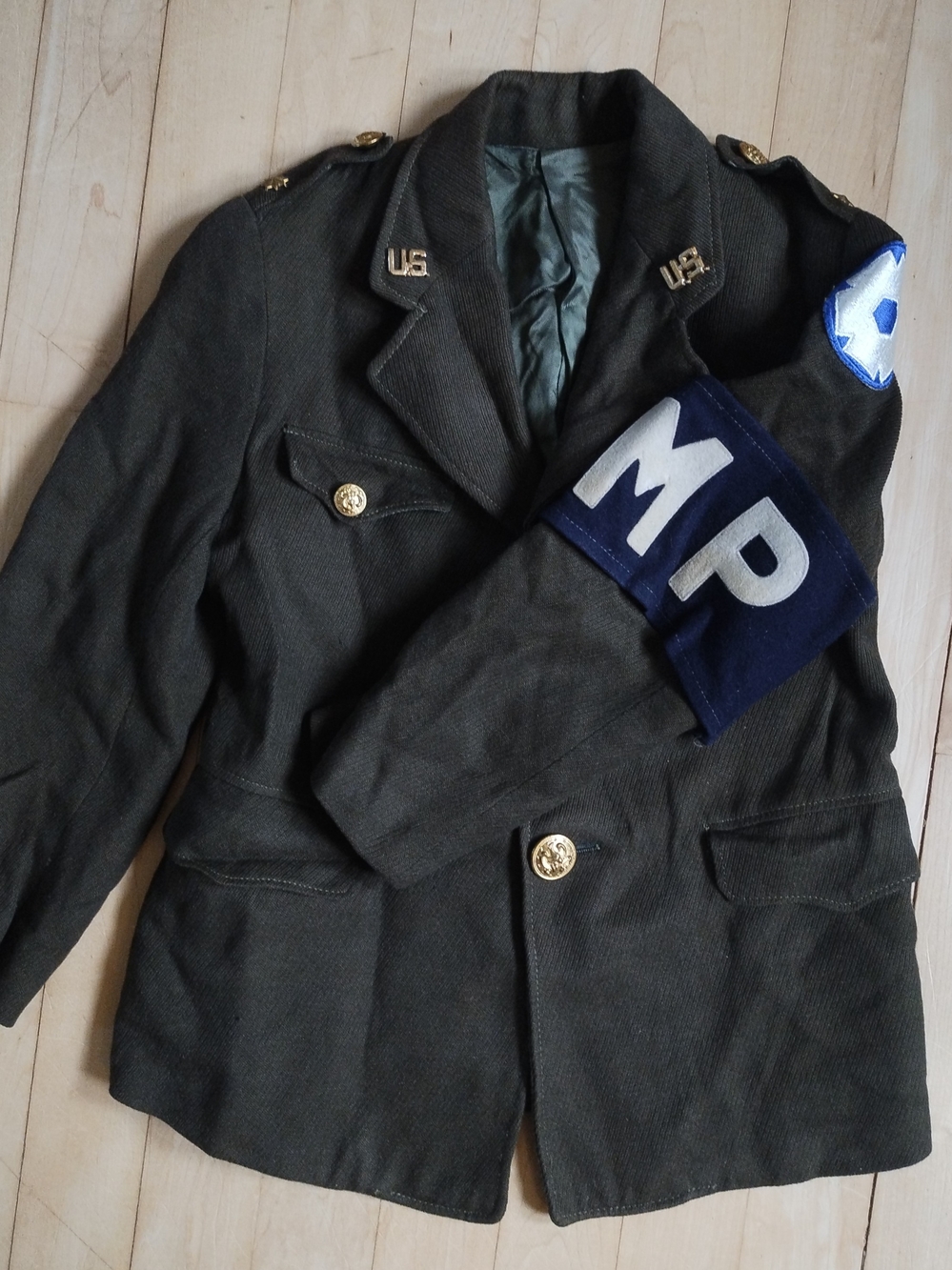 Vintage Homemade One Of A Kind Army Green  Kids Military Jacket with MP Armband